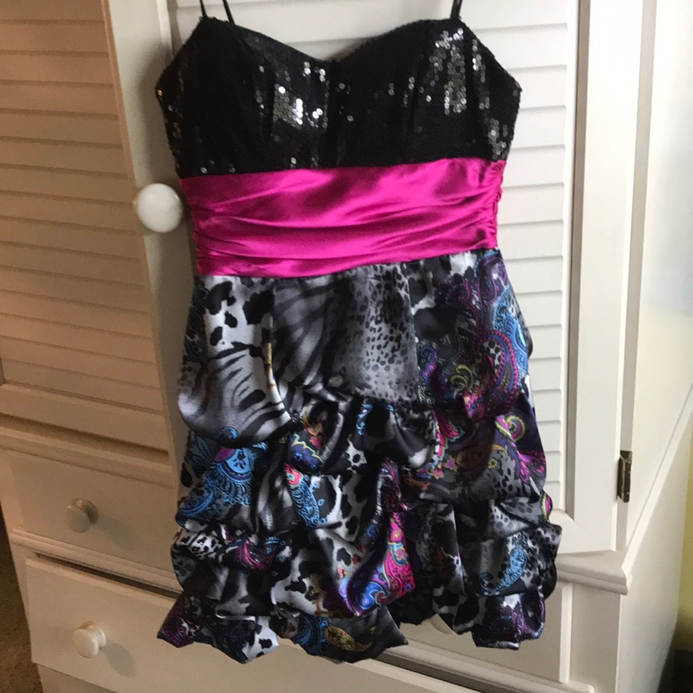 Hot pink ruffled evening dress